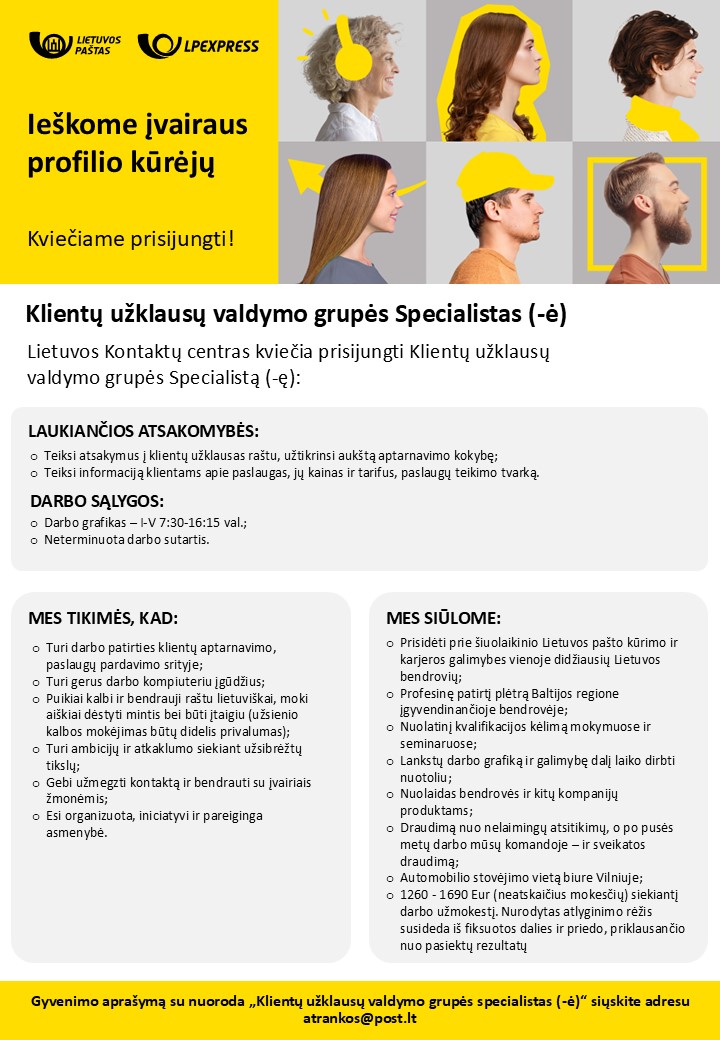 Klientų užklausų valdymo grupės Specialistas 0